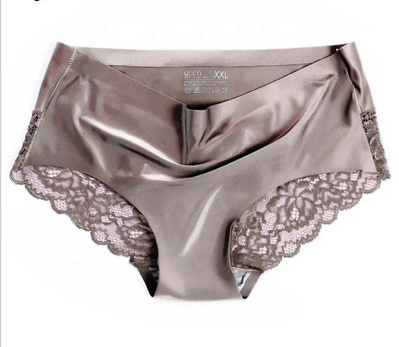 Ice Silk Elegance - Seamless Lace Mid-Waist Briefs for Comfort and Style