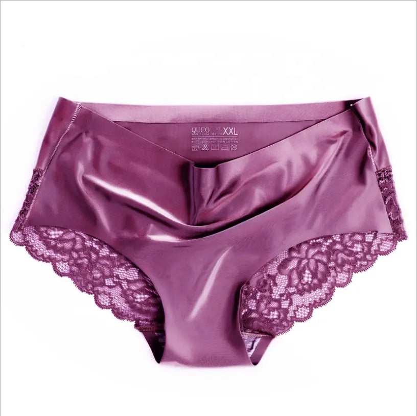 Ice Silk Elegance - Seamless Lace Mid-Waist Briefs for Comfort and Style